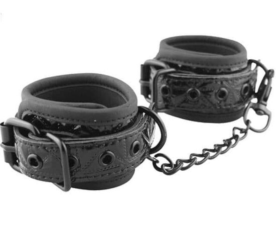 Чёрные кожаные наручники с геометрическим узором, фото 