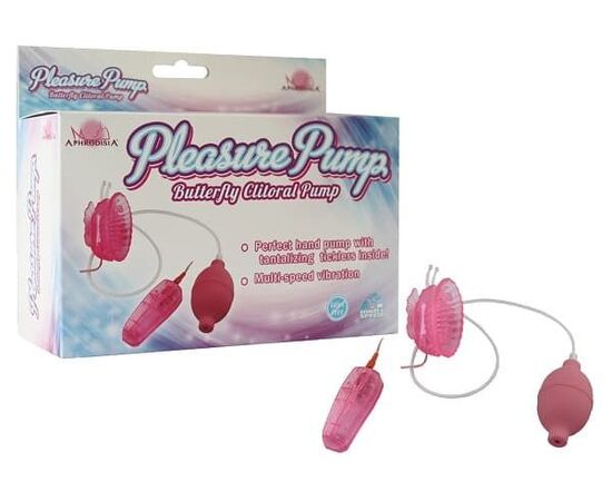 Розовая помпа с вибрацией Pleasure Pump Butterfly Clitoral, фото 
