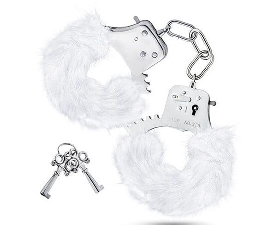 Белые игровые наручники Plush Fur Cuffs, фото 