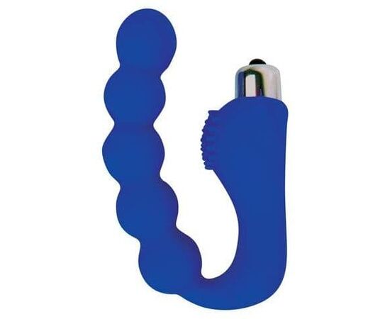 Синий силиконовый анальный вибромассажер-елочка, фото 