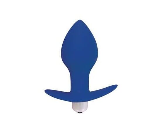 Синяя коническая анальная вибровтулка с ограничителем - 8 см., фото 