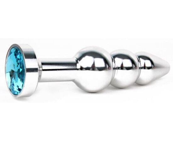 Удлиненная серебристая анальная втулка с голубым кристаллом - 11,3 см., фото 