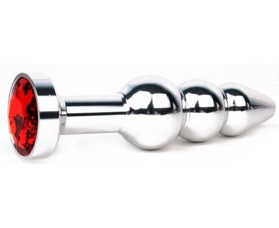Удлиненная серебристая анальная втулка с красным кристаллом - 11,3 см., фото 