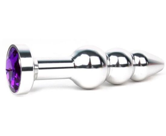 Удлиненная серебристая анальная втулка с фиолетовым кристаллом - 11,3 см., фото 