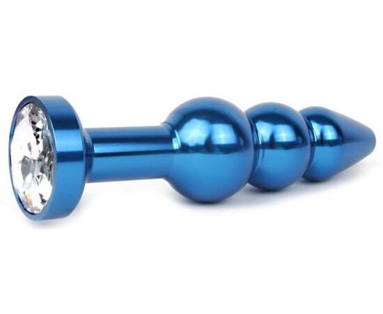 Удлиненная синяя анальная втулка с прозрачным кристаллом - 11,3 см., фото 