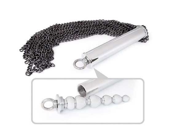 Серебристо-черная металлическая плеть с рукоятью-елочкой - 56 см., фото 