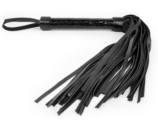 Черная многохвостовая плеть с круглой гладкой ручкой - 38 см., фото 