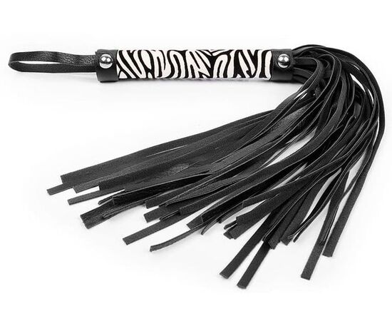 Черная многохвостовая плеть с круглой ручкой-зеброй - 39 см., фото 