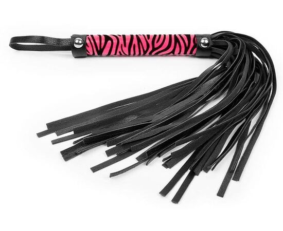 Черная многохвостовая плеть с круглой розовой ручкой-зеброй - 39 см., фото 