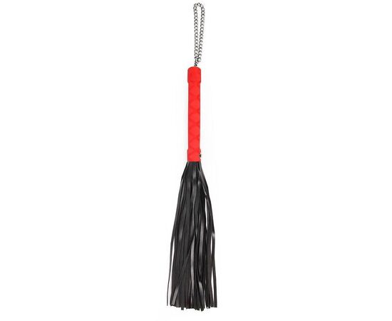 Черная многохвостая плеть-флоггер с красной ручкой - 40 см., фото 
