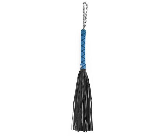 Черная многохвостая плеть-флоггер с синей ручкой - 40 см., фото 