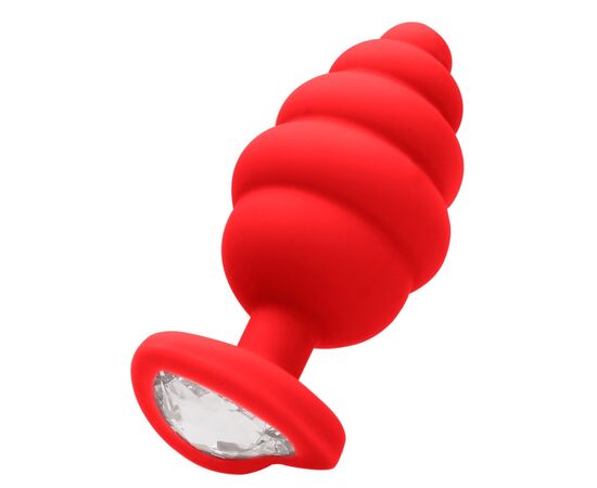 Анальная пробка Large Ribbed Diamond Heart Plug - 8 см., Цвет: красный, фото 