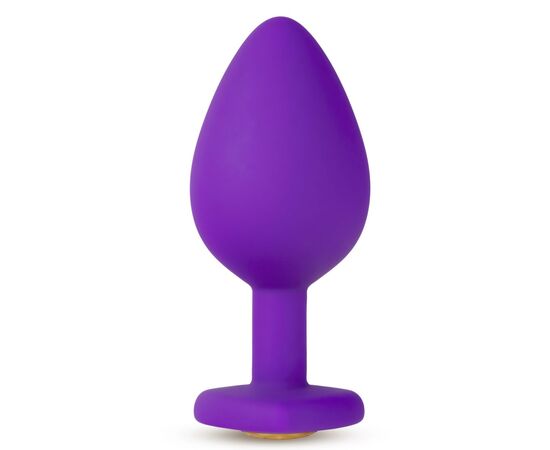Фиолетовая анальная пробка Bling Plug Medium с золотистым стразом - 8,3 см., фото 