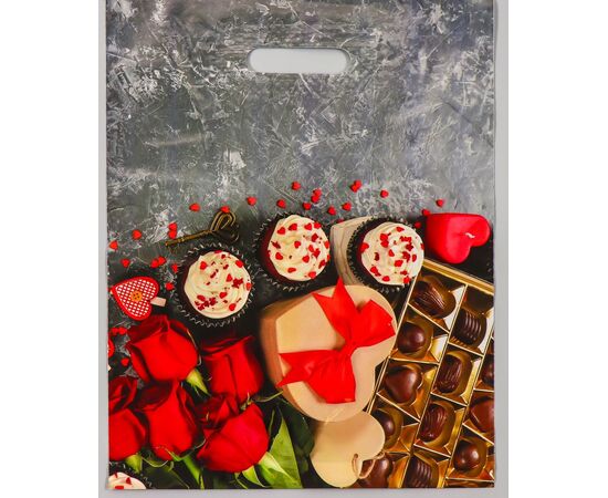 Полиэтиленовый пакет "Конфеты и цветы" - 31 х 40 см., фото 