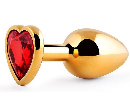Золотистая анальная пробка с красным стразом-сердечком - 8 см., фото 