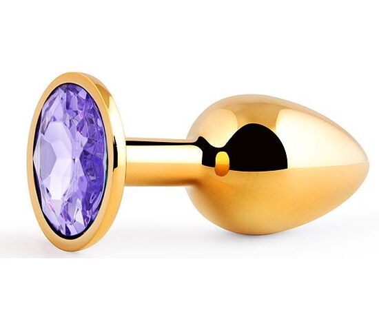 Золотистая анальная пробка с фиолетовым стразом - 7,2 см., фото 