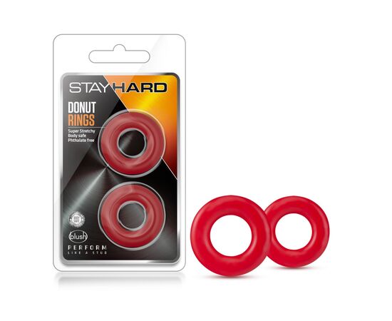 Набор из 2 красных эрекционных колец Stay Hard Donut Rings, фото 