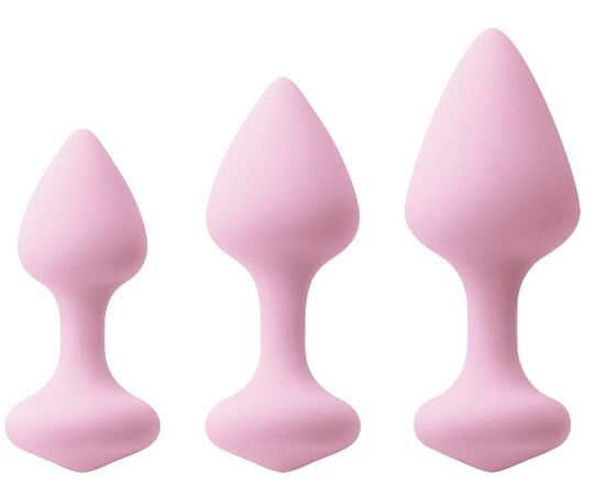 Набор из 3 нежно-розовых анальных пробок Triple Kiss Trainer Kit, фото 