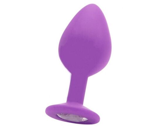 Большая фиолетовая анальная пробка OUCH! Large Diamond Butt Plug с кристаллом - 8 см., фото 