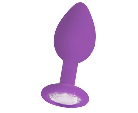 Фиолетовая анальная пробка OUCH! Regular Diamond Butt Plug с прозрачным кристаллом - 7,3 см., фото 