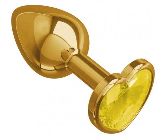 Золотистая анальная втулка с желтым кристаллом-сердечком - 7 см., фото 