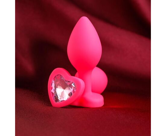 Розовая анальная пробка "Сердечко" - 7,3 см., фото 