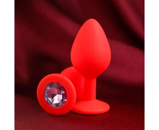 Красная анальная пробка с прозрачным кристаллом - 8 см., фото 