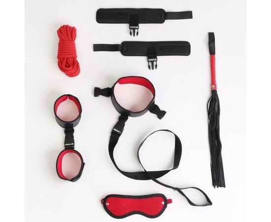 Эротический набор из 7 предметов, Цвет: черный с красным, фото 