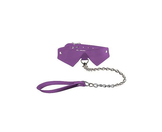 Фиолетовый кожаный воротник с поводком, фото 