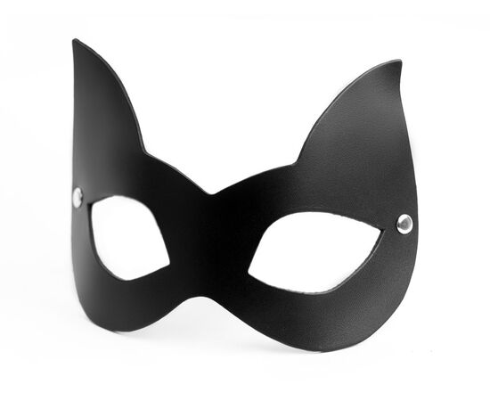 Черная кожаная маска с прорезями для глаз и ушками, фото 