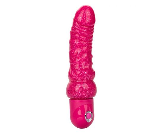 Розовый вибратор-реалистик с блестками Naughty Bits Lady Boner Bendable Personal Vibrator - 20 см., фото 