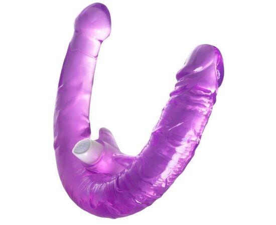 Фиолетовый двухсторонний фаллоимитатор с вибропулей - 35 см., фото 