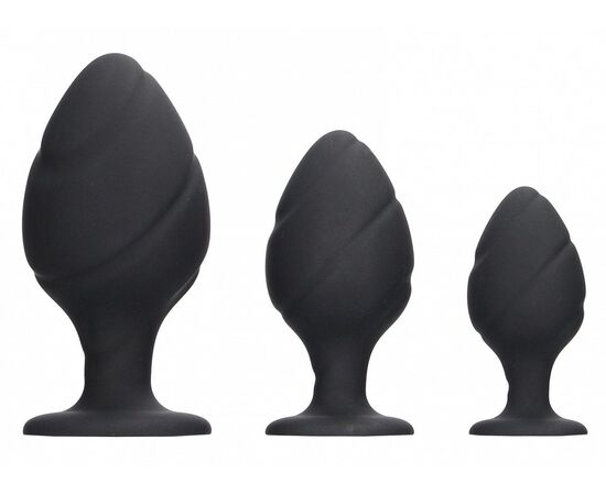 Набор из 3 черных анальных пробок Swirled Butt Plug Set, фото 