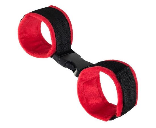 Красно-черные велюровые наручники Anonymo, фото 