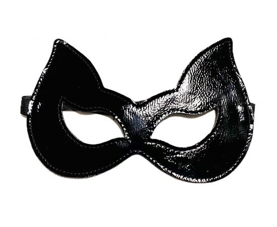 Черная лаковая маска с ушками из эко-кожи, фото 