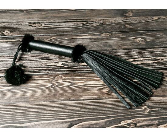 Черная мини-плеть с отделкой из меха норки - 36 см., фото 