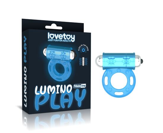 Голубое, светящееся в темноте эрекционное виброкольцо Lumino Play Vibrating Penis Ring, фото 