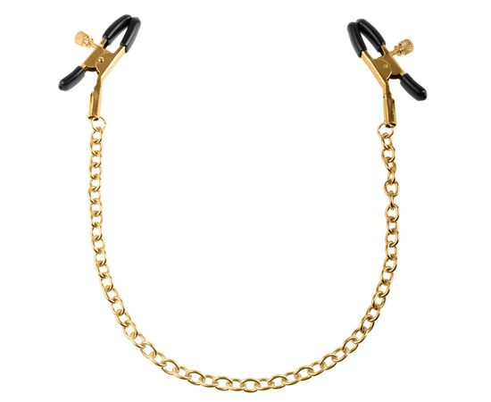 Чёрные с золотом зажимы на соски Gold Chain Nipple Clamps, фото 