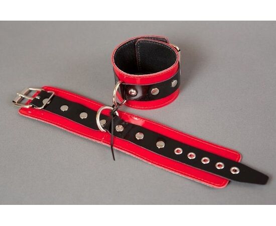 Красные лакированные наручники с клёпками, фото 