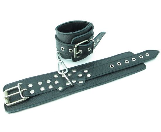 Чёрные наручники  из кожи с пряжкой, фото 