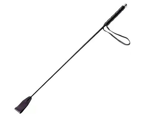 Чёрный стек с кожаной ручкой - 58 см., фото 