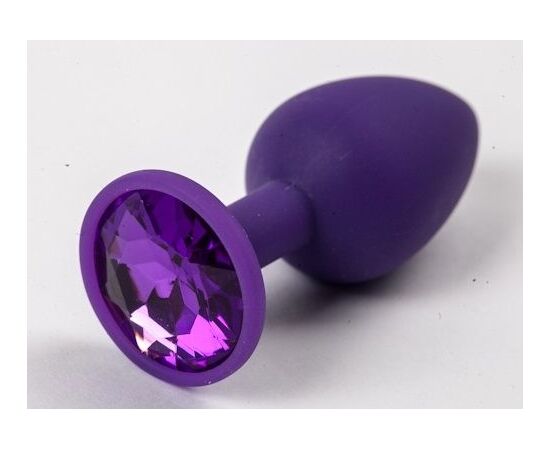 Фиолетовая силиконовая анальная пробка с фиолетовым стразом - 7,1 см., фото 
