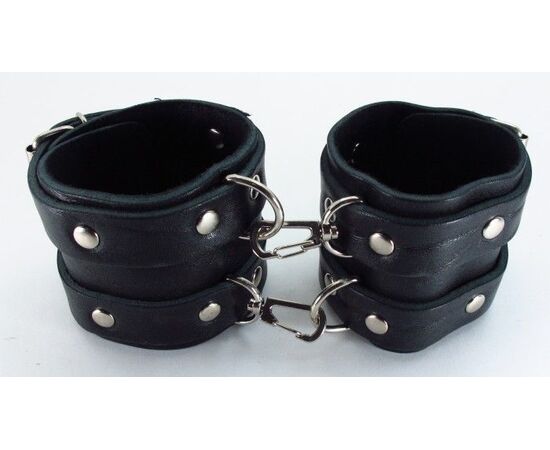 Широкие черные наручники с двумя ремешками, фото 