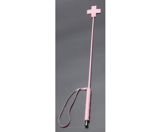 Розовый стек с наконечником-крестом из искусственной кожи - 70 см., фото 