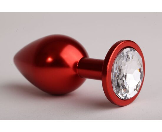 Красная анальная пробка с прозрачным стразом - 8,2 см., фото 