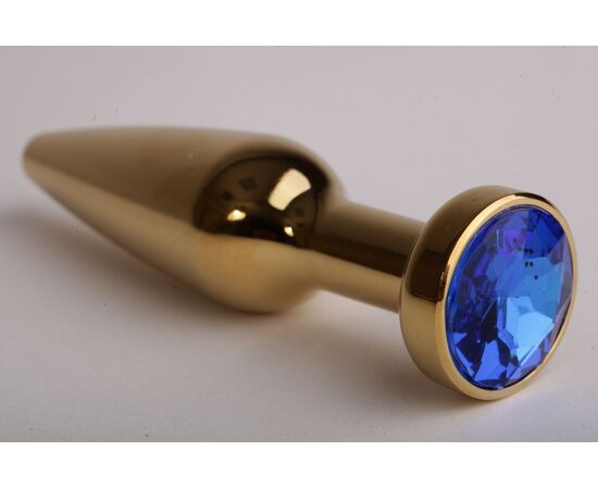 Золотистая анальная пробка с синим кристаллом - 11,2 см., фото 