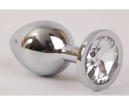 Серебристая анальная пробка с прозрачным стразом - 8,2 см., фото 