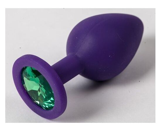 Фиолетовая силиконовая пробка с зеленым кристаллом - 9,5 см., фото 