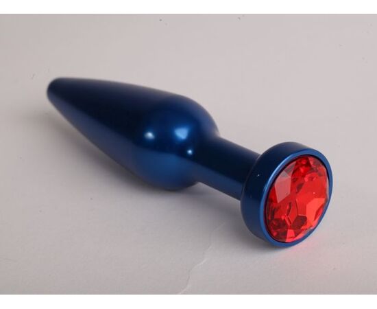 Синяя анальная пробка с красным кристаллом - 11,2 см., фото 