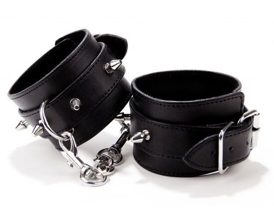 Чёрные кожаные наручники с шипами Spiked Leather Handcuffs, фото 